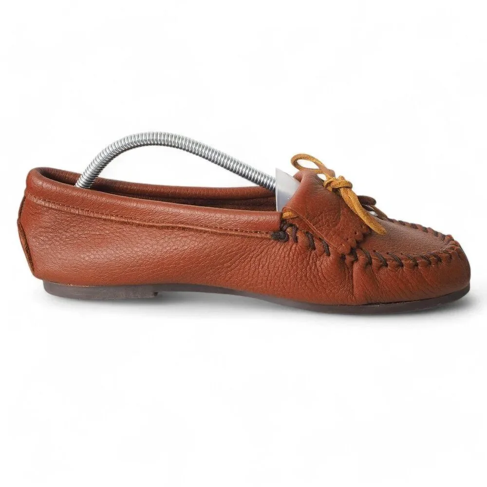Minnetonka Deerskin Kilty Moc Toe Slip-on Loafers Carmel Brown 232116 Women's 10